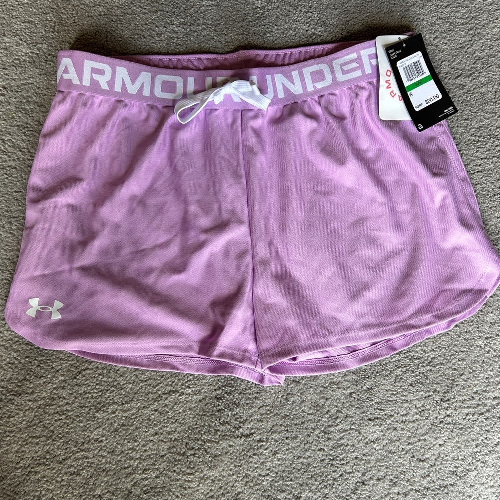 NWT Girls/Womens Under Armour Purple Drawstring Shorts, Youth L